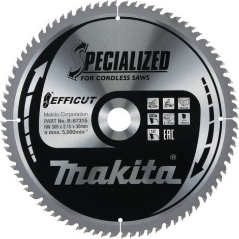 Makita – Lame de scie circulaire 305 mm – B67315 – 80 dents pour bois dur – Alésage 30 mm – Coupe rapide et précise