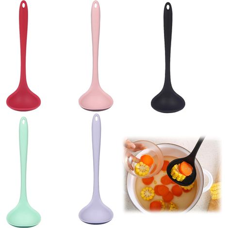 Louche Cuisine Silicone - Lot De 5 - Sans BPA - Résistant Chaleur - Pour Soupe Et Sauce - 21cm (1/5)
