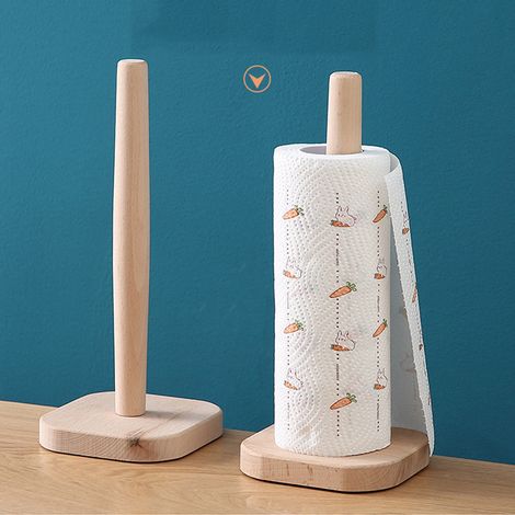 Porte-papier toilette vertical en bois de hêtre de style japonais pour salon, cuisine et salle à manger porte-papier toilette vertical en bois, étagère de rangement et porte-film alimentaire en gros. (1/5)