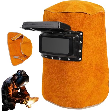 Cagoules de soudage, cagoules de soudage en cuir, avec lentille filtrante à obscurcissement automatique, casque soudeur anti-chaleur et anti-éclaboussures, masque soudeur confortable (1/5)