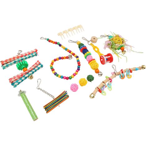 Ensemble de 15 jouets à mâcher colorés et résistants aux morsures pour perroquets, perruches ondulées et calopsittes. (1/5)