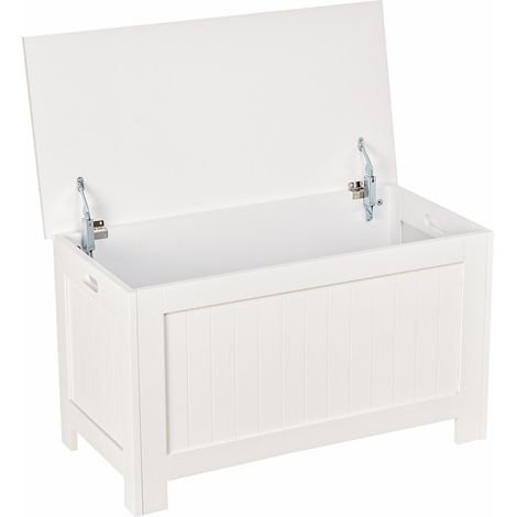 Coffre de rangement avec couvercle, coffre de rangement polyvalent avec charnière de sécurité pour entrée ou salon, 81 x 40 x 46 cm, blanc