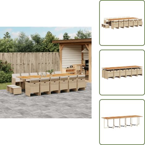 Mesa de jardín - vidaXL Set comedor de jardín 17 pzas con cojines ratán sintético beige - Ratán sintético