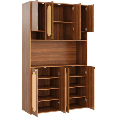Credenza alta in MDF con inserti in PE rattan e LED, 106 x 40 x 178 cm, MODENUIT (1/5)