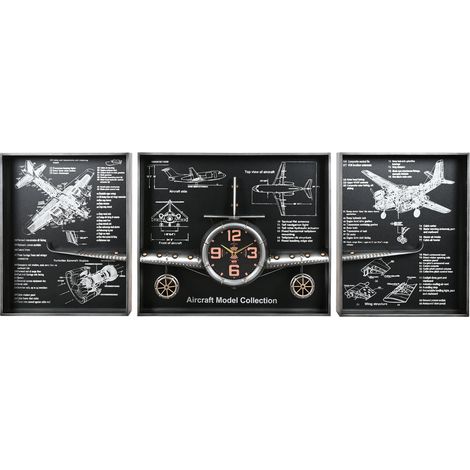 Reloj Pared Set 3 Metal 175X21X64 Avion Plateado (1/5)