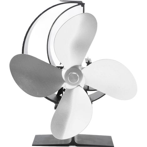 Wood Stove Fan 4 Blades Fireplace Fan Heat Powered Fast Warm Circulation Moon Star Pattern Termal Fan for Camping Outdoor Silver