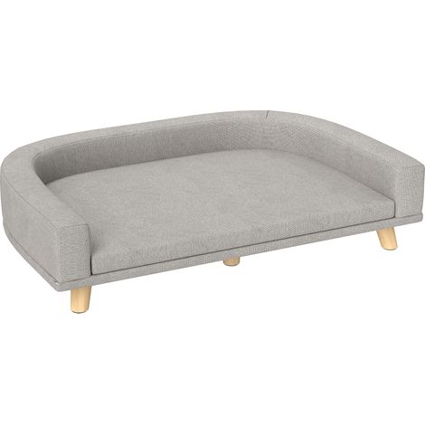 Canapé pour chien avec coussin amovible, cadre en bois de pin, gris, 98 x 67 x 25 cm, pour grands chiens (1/5)