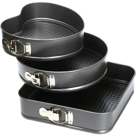 TRIXES Lot de 3 Moules à Gâteaux en Etain en Forme de Carré Rond Coeur (1/4)