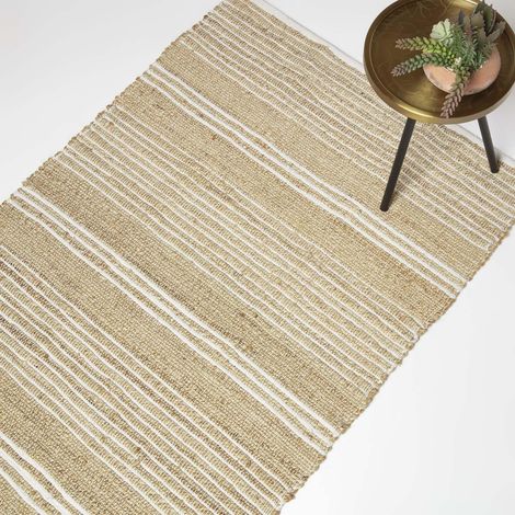 HOMESCAPES Arlyn Natural Striped Handwoven Jute Rug, 90 x 150 cm
