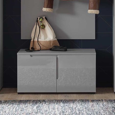 armoire à chaussures avec espace de rangement-gris brillant (1/4)