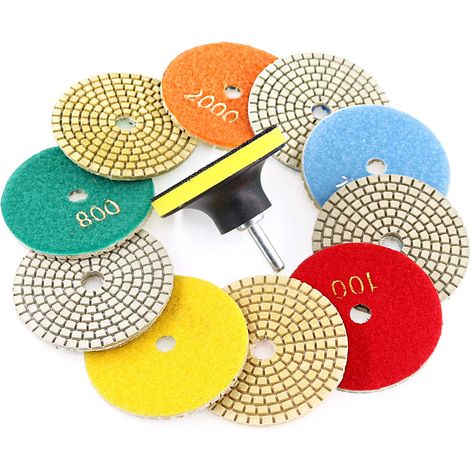 Kit de tampons de polissage diamant de 11 pièces, 10 pièces de 7,6 cm avec 1 tampon jaune de 7,6 cm pour granit, marbre, pierre, verre, quartz (1/5)
