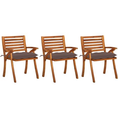 Sillas de comedor jardín con cojines 3 uds madera maciza acacia