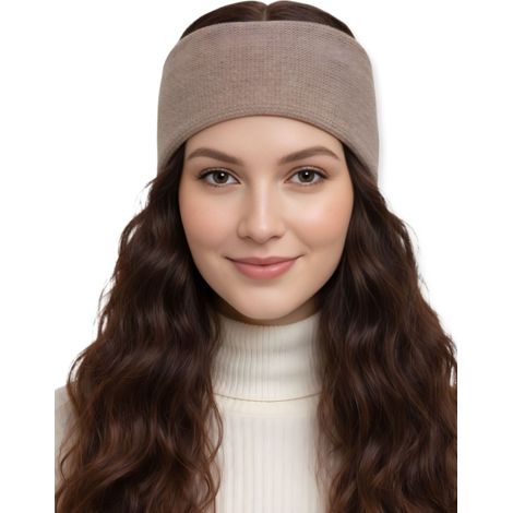 Klassisches, warmes Acryl-Haarband für junge Damen, glatt meliert, beige, um die Ohren zu schließen (1/5)