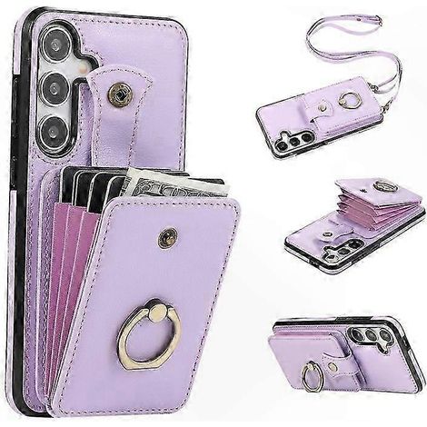 Étui universel pour smartphone 5G avec porte-cartes et béquille, coque en TPU et cuir PU, bandoulière réglable (1/5)