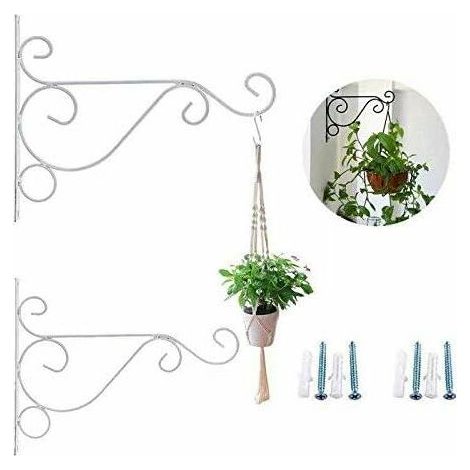 25 cm crochet lanterne fer suspendu porte-plante décoratif mur jardinière crochets de suspension avec vis noires pour mangeoire à oiseaux lanternes carillons éoliens (lot de 2, blanc) (1/5)