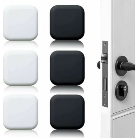 Large wall-mounted doorstop, 6 pieces, self-adhesive rubber door buffer in white/black, 45mm×45mm, door handle bumper, wall protector for door handles against door slams (1/4)