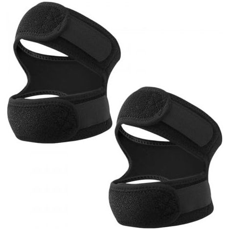Supporto per ginocchio stabilizzatore rotuleo in due pezzi, regolabile per uomo e donna, supporto per tendine rotuleo, traspirante, ideale per calcio, basket, corsa, squat e artrite. (1/5)