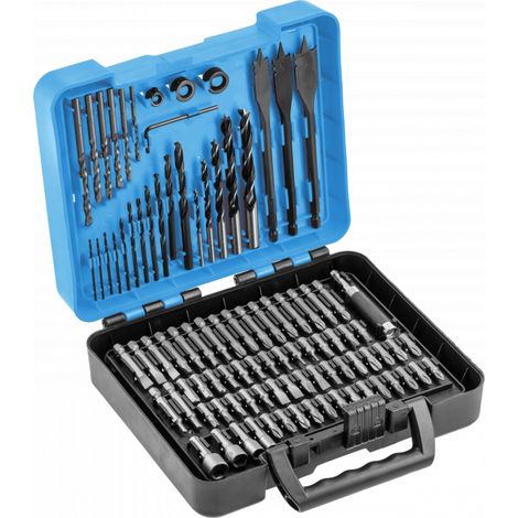 Högert Technik - Set de Bohr- und Schraubwerkzeuge, 100 Teile (Bits, Köpfe, Schraubendreher), Verpackung de stabiler Kunststoff, sichere Lagerung und einfacher Transport de las