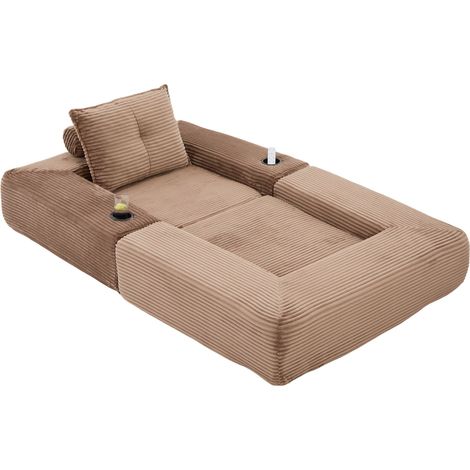 Sofá cama plegable marrón de pana, espuma y muelles MODENUIT (1/5)