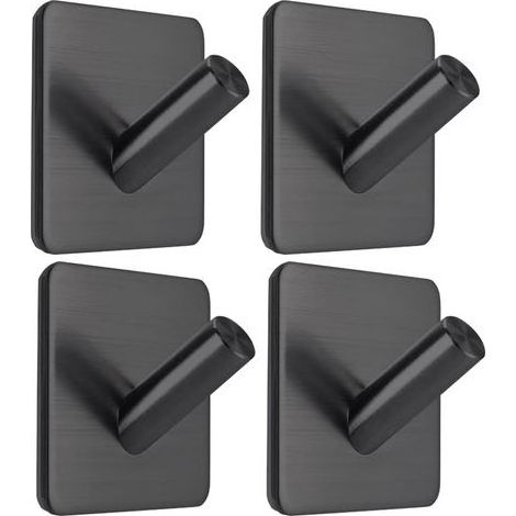 Crochets adhésifs pour serviettes, baton en acier inoxydable étanche sur les crochets de douche, porte-serviettes pour suspendre, noir mat, salle de bain, cuisine, 4 paquets (1/5)