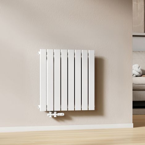 EMKE Radiateur Eau Chaude Mural en Acier, Radiateur Panneau Plat Monocouche, Installation Murale, Connexion Latérale G1/2, 450W, Blanc 63×62 cm