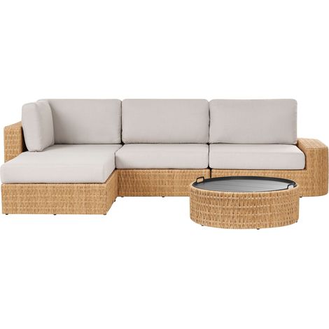 Garten Ecksofa mit Tisch 4-Sitzer OLIVERI Polyrattan Beige rechtsseitig (1/5)