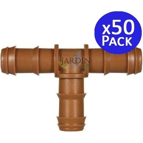 Pack 50 Te Riego por Goteo 16mm  Te conector tuberia 16 mm  Te Goteo para Manguera de Riego 16mm marrón