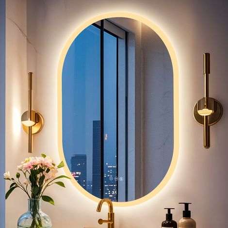 900mm x 600mm Frameless Frosted Edge Bathroom LED Oval Mirror Anti-Fog (1/5)