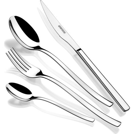 MONIX Génova Set di posate da 24 pezzi con coltello da bistecca, in acciaio inox 18/10, design moderno e moderno, finitura lucida lucida, spessore 2,5 mm (6 posate)