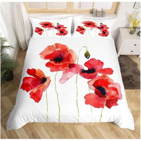 Coquelicots Sets de Housse de Couette Aquarelle Fleurs Réversible Housse de Couette 140x200cm Nature thème Parure - XEK (1/4)