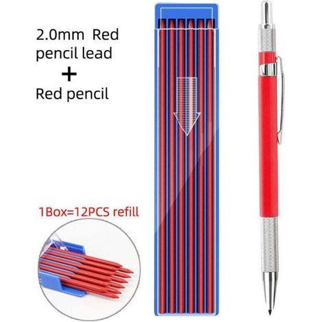Matita per saldatura con 12 ricariche di ricambio con fascia rossa, marcature metalliche per matite per saldatura meccanica, fabbricate, rosse (1/4)