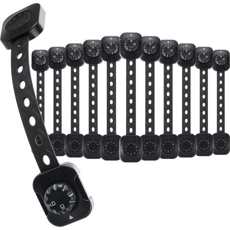 set of 12 child safety locks, adjustable adhesive, suitable for drawers, refrigerators, and toilets, black.