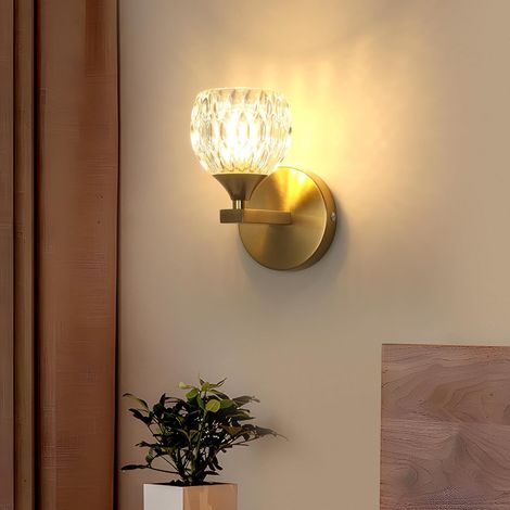 Applique Murale Intérieure, Lampe Murale Moderne en Verre, Luminaire Murale Dorée pour Chambre Salon Couloir, Avec 1 Ampoule G9, 3000K/4500K/6500K