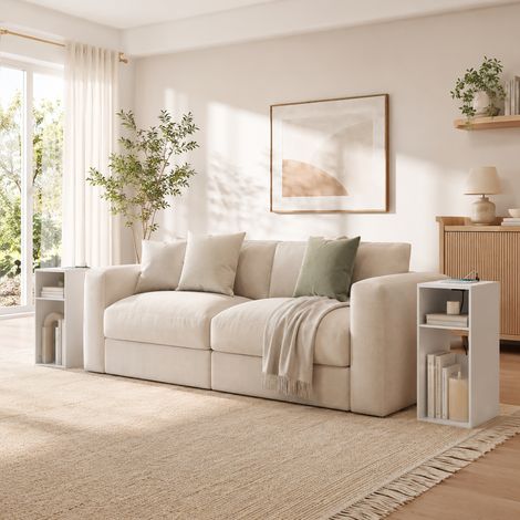Set 2 Tavolini da Salotto Moderni con Ripiani Aperti, 2 prese AC e 2 porte USB, Design Sottile, Bianco (1/5)