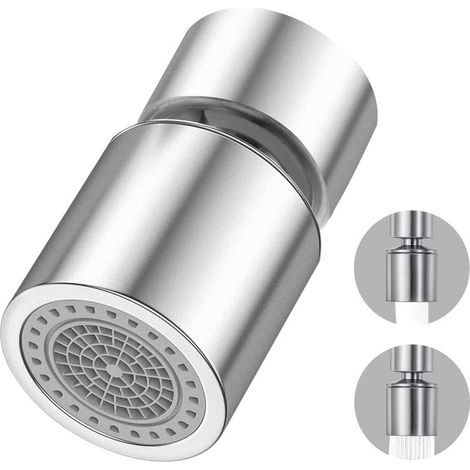 Aeratore per rubinetto a 360 gradi, filtro girevole per il risparmio idrico, soffione regolabile a 2 modalità per rubinetto da cucina, spruzzatore con filtro per doccia per cucina e bagno, argento (1/5)