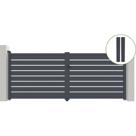 Portail battant 4m VOGEL H.160cm alu gris + 2 poteaux 20x20cm H.190cm (1/4)