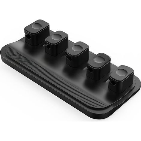 Organiseur de cordon de câble, 5 clips carrés pour la maison, le bureau, la voiture, multi-usages, supports de câbles magnétiques pour table de nuit, noir (1/5)