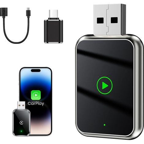2 en 1 Adaptateur Connecté Carplay Plus Android Auto, Adaptateur Carplay sans Fil Bluetooth, Compatible avec Iphone Version IOS10 ou SupéRieur (1/5)