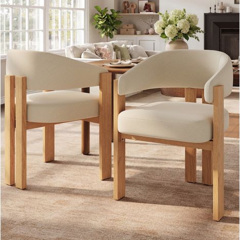 Set di 2 sedie da pranzo 57,5 x 43 x 78 cm in tessuto beige, ergonomiche per soggiorno FloraGrace (1/5)