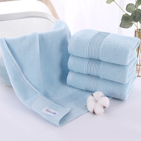Asciugamano per il viso in puro cotone, azzurro chiaro, confezione da 4, per uso domestico. (1/5)