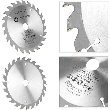 Lame de scie circulaire de 165 mm de diamètre, 24 dents, alésage de 20 mm, pour la découpe du bois (1/5)