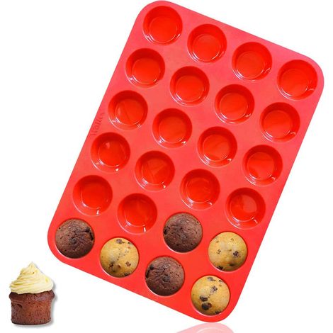 Moule à mini-muffins et cupcakes en silicone antiadhésif, 24 cavités, sans BPA, 100 % silicone et compatible lave-vaisselle.