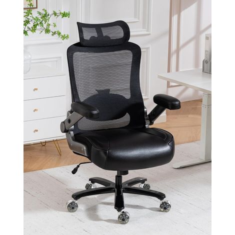 Ergonomischer Bürostuhl mit Lendenwirbelstütze, verstellbarer Kopfstütze und Höhe, Belastbarkeit 350 kg, verstellbarer Netzrückenlehne, klappbaren Armlehnen (schwarz).