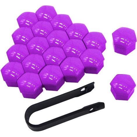 20 Pièces 17 mm Voiture Roue Cache-Écrous, Bouchon à Vis de Moyeu de Voiture Universel, Cache-Écrou de Pneu Hexagonal avec Outil de Retrait (Violet) (1/5)