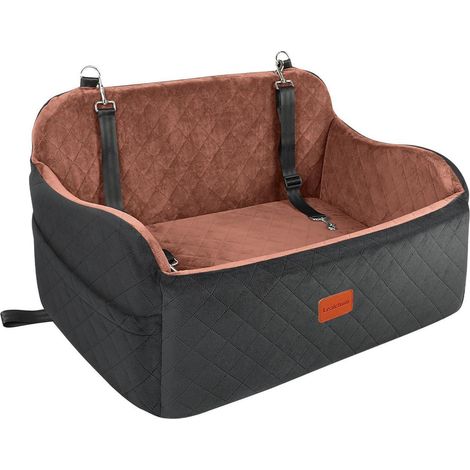 Hundeautositz für mittlere Hunde, mit Memory-Schaum, verstellbaren Leinen, rutschfester Unterseite, Schwarz/Braun, Groß (1/5)