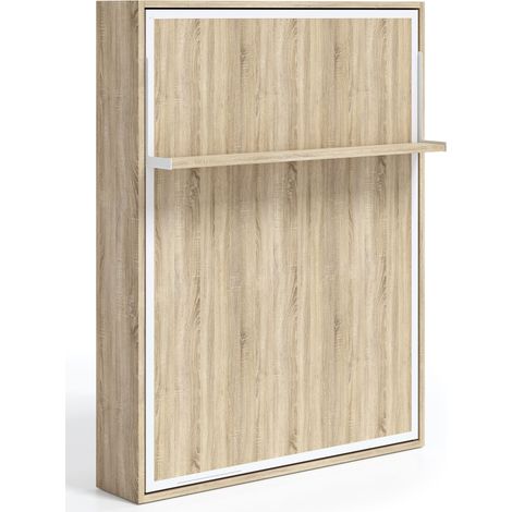 Lit escamotable vertical 80x190 avec étagère Habitat-Coffrage Blanc-Façade Carbone (1/5)