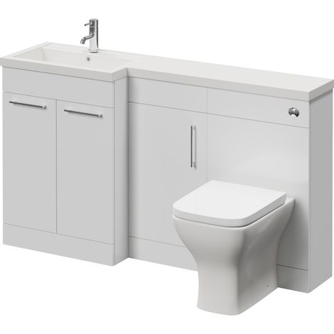Napoli 390 Gloss White 1500mm 3 Door Vanity Unit Toilet Suite with Left Hand Square Lucia Basin - 1500mm - Chrome 160mm HandleWith Kingston Toilet Pan and Seat