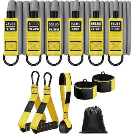 Bandes de résistance haute résistance 300 lb, kit d'entraînement avec corde élastique de traction, corde de fitness jaune (1/5)