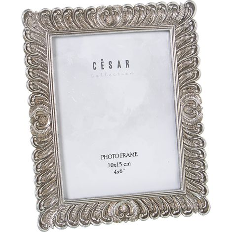 Cadre photo en résine pour photographie de 10 x 15 cm, argenté, 16 x 1,8 x 21 cm, pour 10 x 15 cm (1/3)