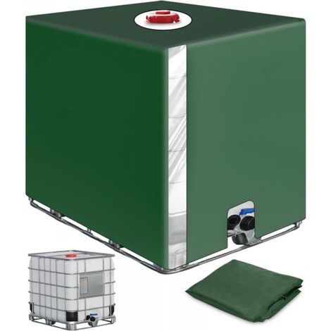 Housse de protection pour cuve IBC 1 000 litres, couvercle de récupération des eaux de pluie avec film transparent, vert (116 x 100 x 120 cm) (1/5)